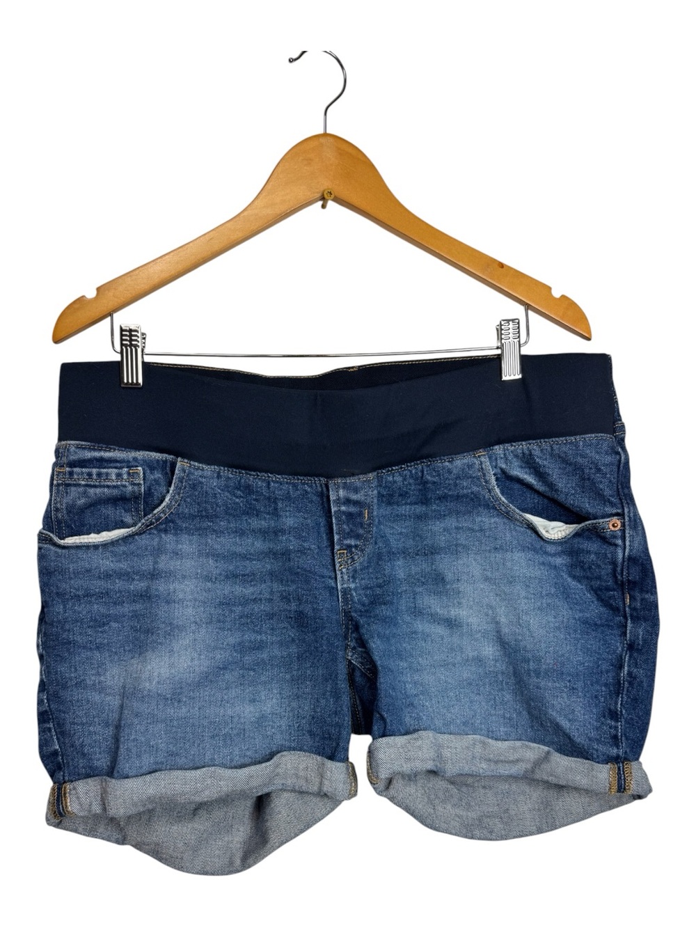 Maternity OG Straight Denim Roll‑Cuff Shorts with Stretch Waistband Low Panel 12